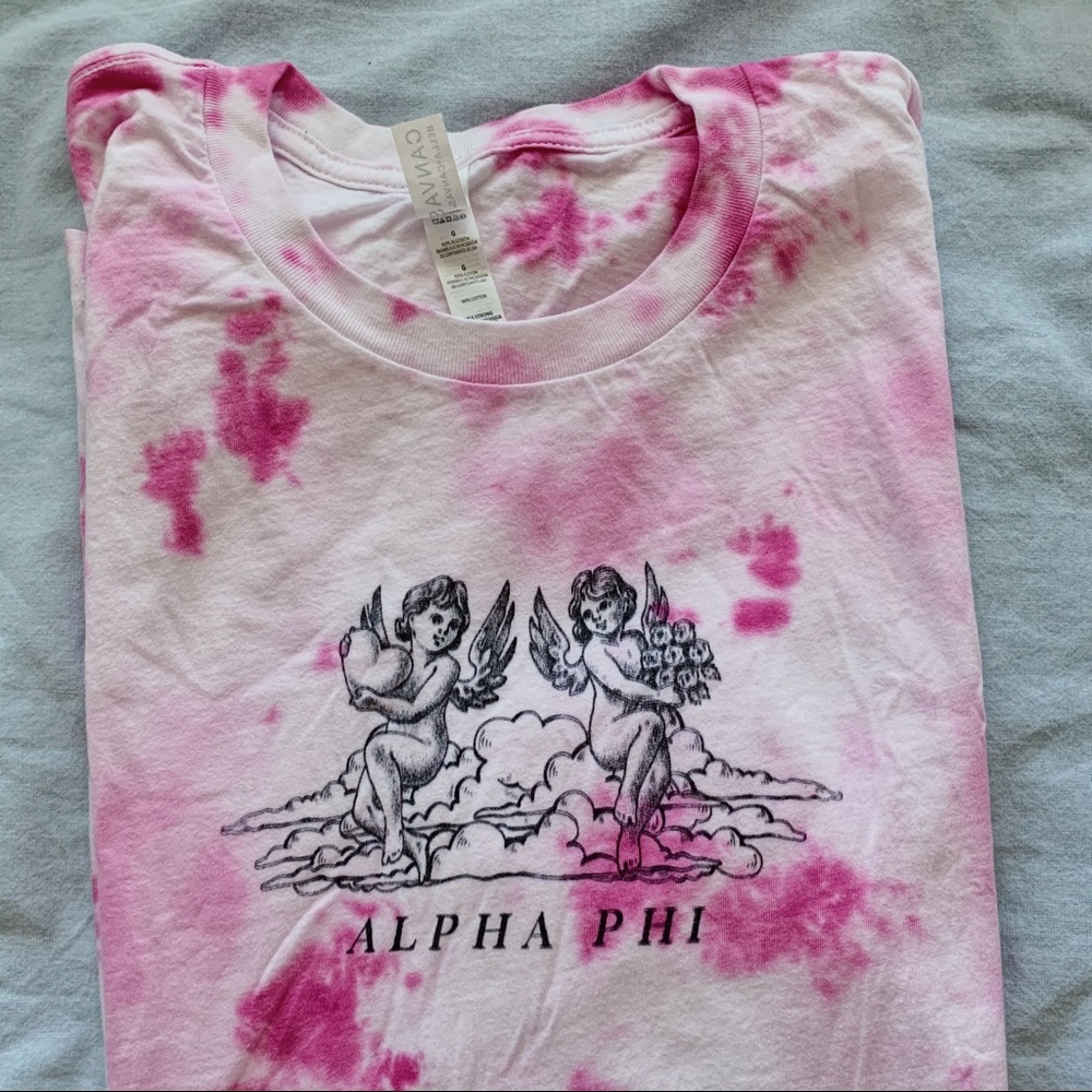 Oversized hand tie dyed tee angel print